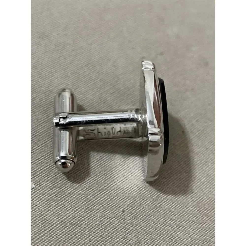 Vintage Cufflinks Silver In Color Black With Stone Great Gift. Signed Shields